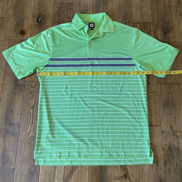 FootJoy FJ Men's Green Grey Striped Short Sleeve Logo Polo Golf Shirt Size L - Picture 3 of 7